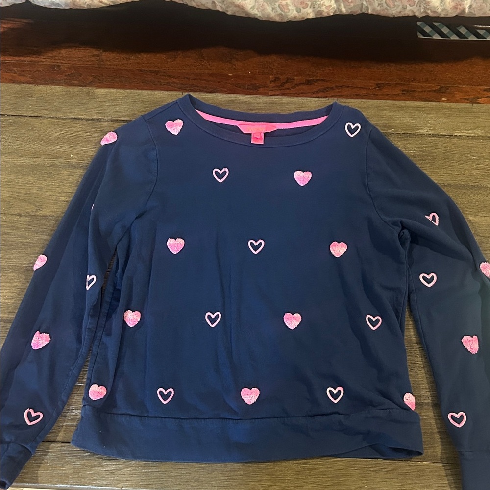 Lilly Pulitzer Navy Sweatshirt with Pink Heart Details